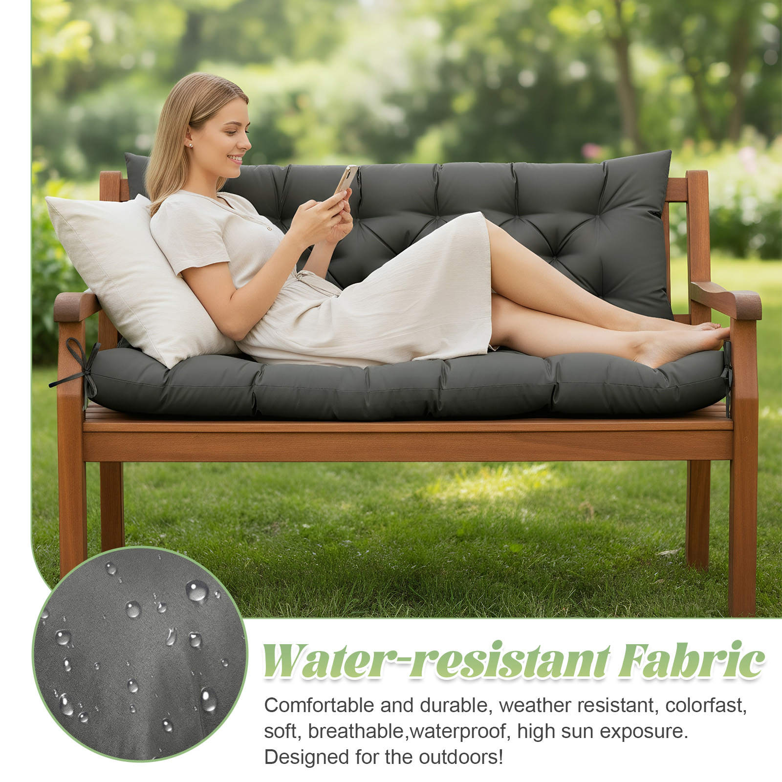 Cuscino per panca da esterno Cuscino per sedia in legno con protezione solare impermeabile Cuscino per panca per interni impermeabile Cuscino per altalena per portico