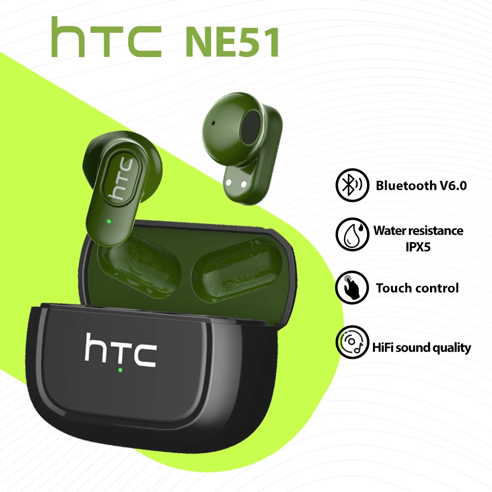 HTC NE51 Bluetooth наушники TWS мини наушники спортивные беспроводные наушники умные наушники с шумоподавлением зеленый черный