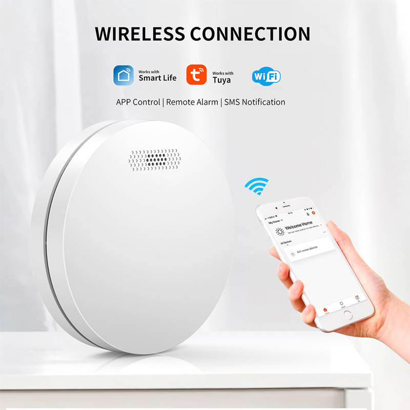 Graffiti-Sensor de humo inalámbrico inteligente para el hogar, aplicación Tuya, detección WiFi, Detector de incendios audible y Visual, luz de sonido inteligente