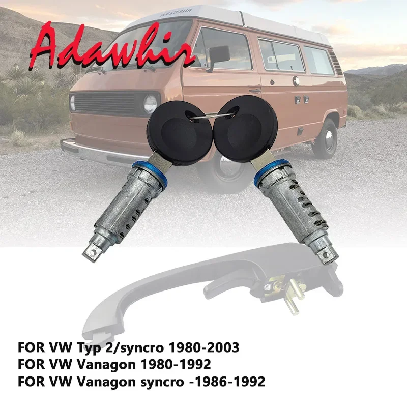 Front Exterior Door Handle Repair Kit with Key Lock Cylinder, Rubber Pad FOR VW Type 2 / Syncro Vanagon Syncro 251837205