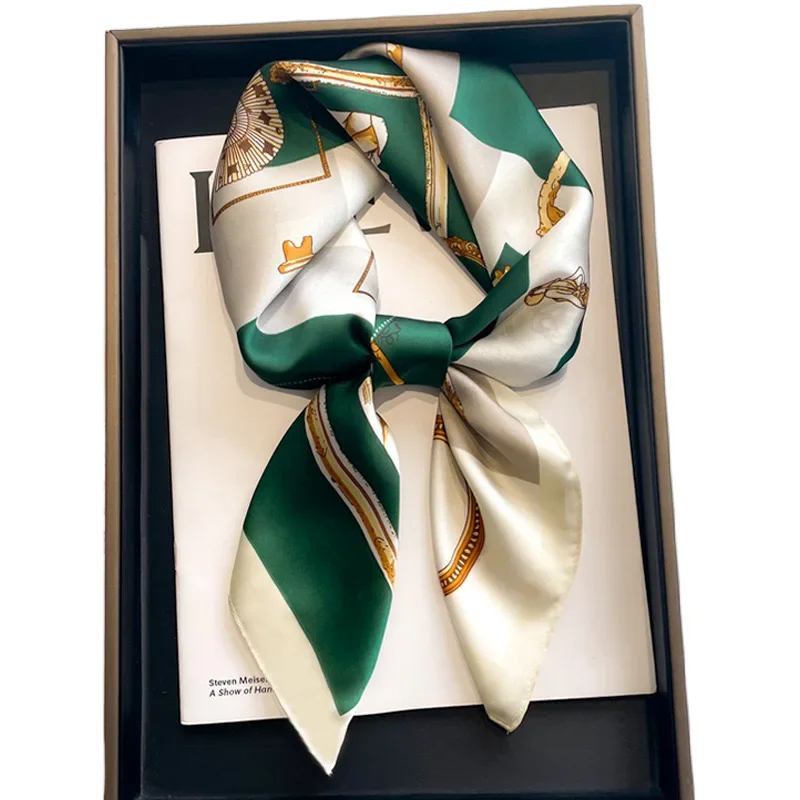 Lenço feminino de luxo lenço quadrado para mulheres sentimento de seda xale cetim hijab moda envolve faixas de cabelo fita bandana bandann