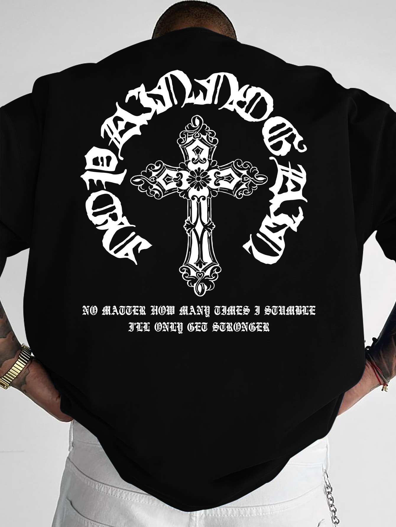 Gothic streetwear-T-shirt voor heren, sierlijk kruis- en cirkelschrift, grafische print, ronde hals, korte mouwen, polyester tops, S-XXL