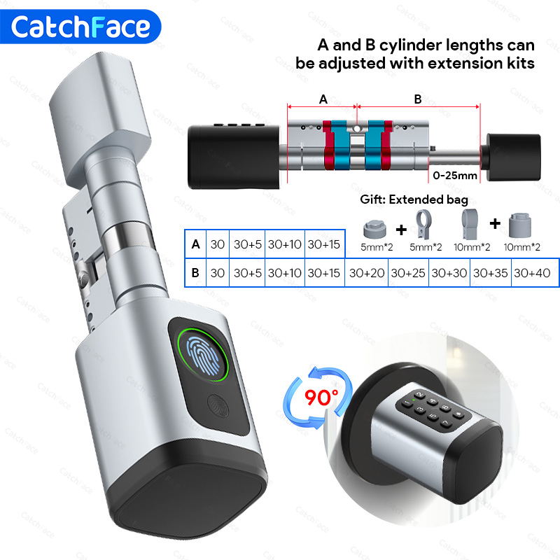 V1 pro + versão ajustável tuya ou ttlock app senha de impressão digital rfid cartão cilindro fechadura da porta inteligente para casa hotel