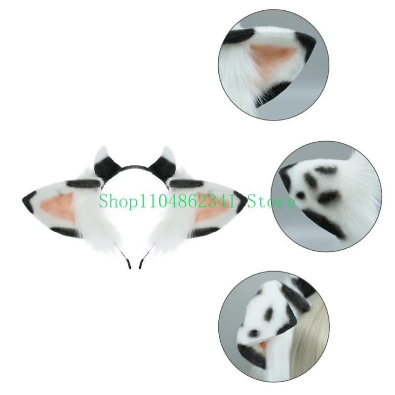 652F Cartoon Koe Oren Haar Hoepel Pluche Dierenoren Hoofdtooi Cosplay Party Hoofdband