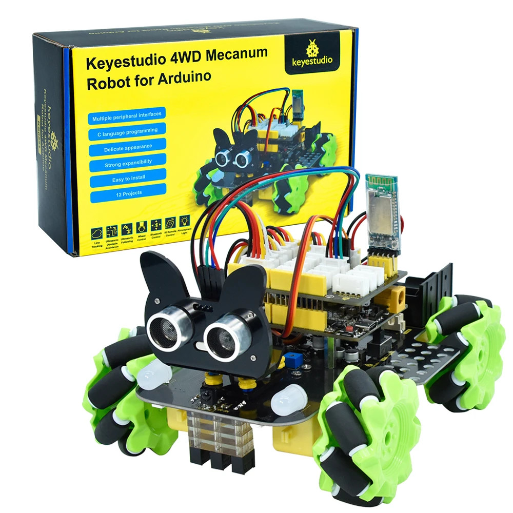 Kit Auto Robot 4WD Mecanum di Keyestudio per Arduino, Progetto DIY Intelligente per Adulti, Set di Programmazione STEM, Facile da Assemblare