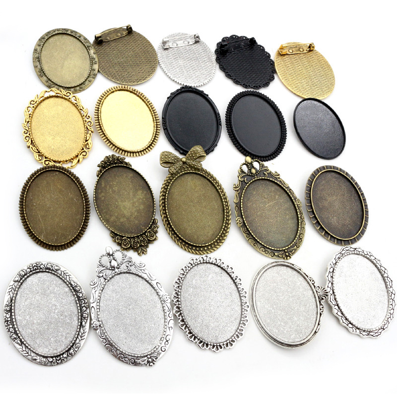 Nieuwe Mode 5 stks 30x40mm Binnenmaat Antiek Goud/Zilver Zwart Brons Pin Broche Doorboord Stijl basisafstelling Hanger