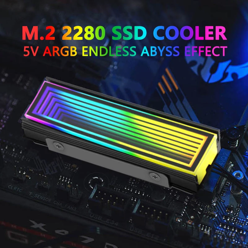 Disipador de Calor ARGB de 5V para SSD M.2 2280 NVMe, Enfriador M2 con Efecto RGB Endless Abyss, Radiador de Refrigeración para Unidad de Estado Sólido de PC de Escritorio
