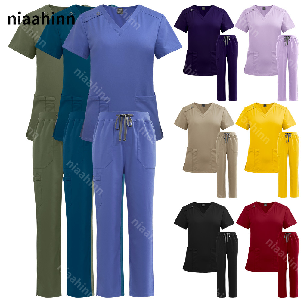 Niaahinn-女性の半袖看護ユニフォーム、マルチカラーのペットの世話の作業服、低木のユニフォームスーツ、医師の医療作業服