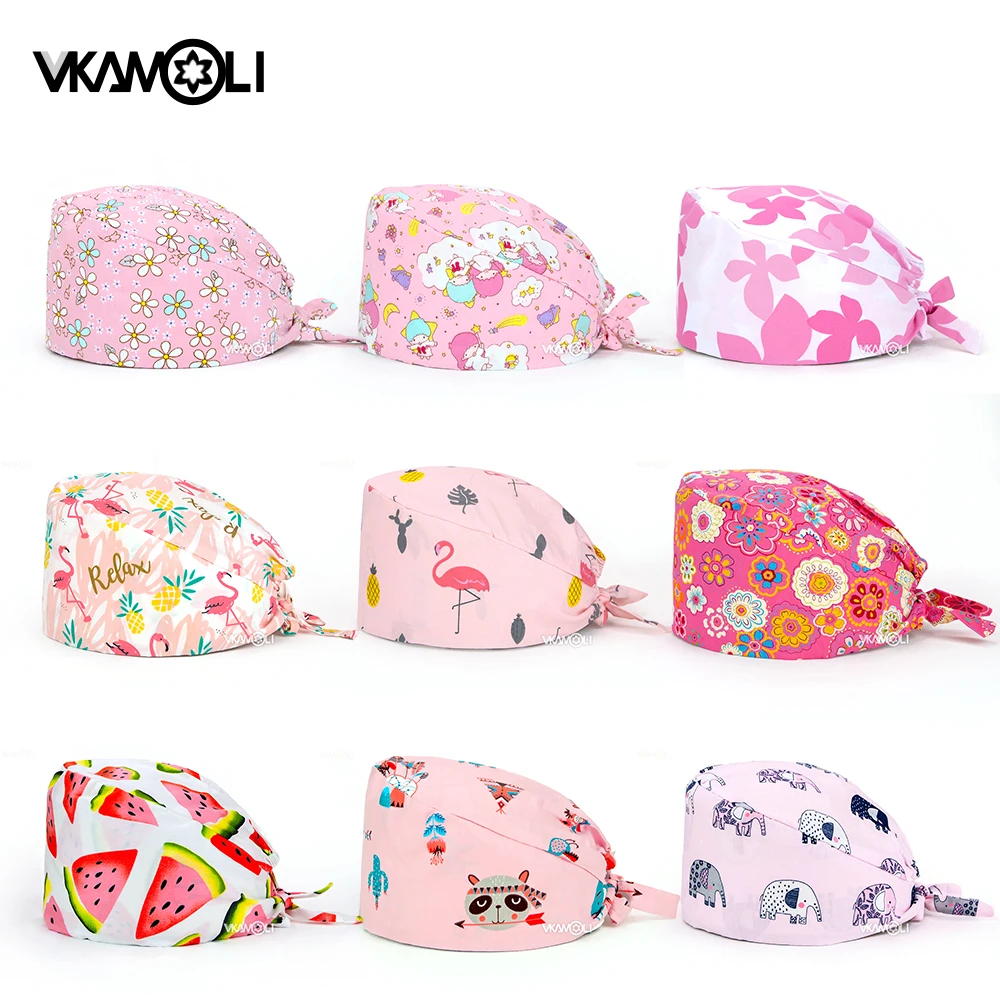 Vkamoli Đỏ Series Nữ Mũ Mềm In Y Tá Mồ Hôi-Thấm Hút Đầu Quấn Khăn Phẫu Thuật Chống Bẩn Cotton Nguyên Chất nắp Tẩy Tế Bào Chết Nắp