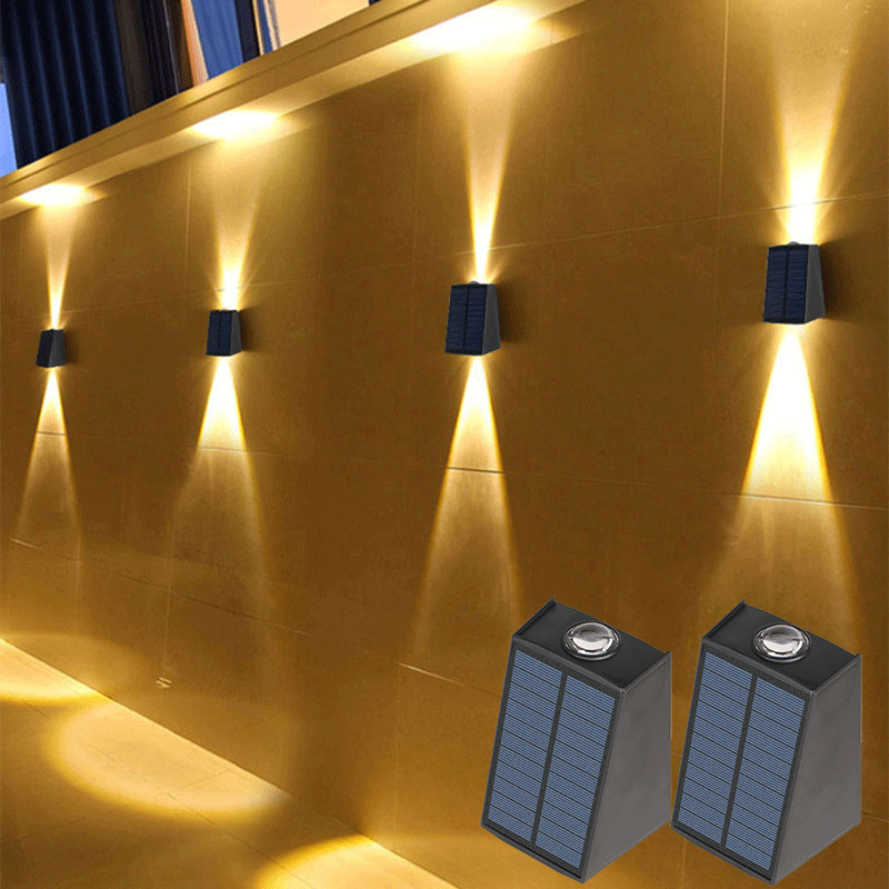 2-LED-wandlamp op zonne-energie, waterdichte buitenzonne-tuindecoratie, verlicht op en neer, lichtgevende verlichting voor straatbalkon, tuinvilla