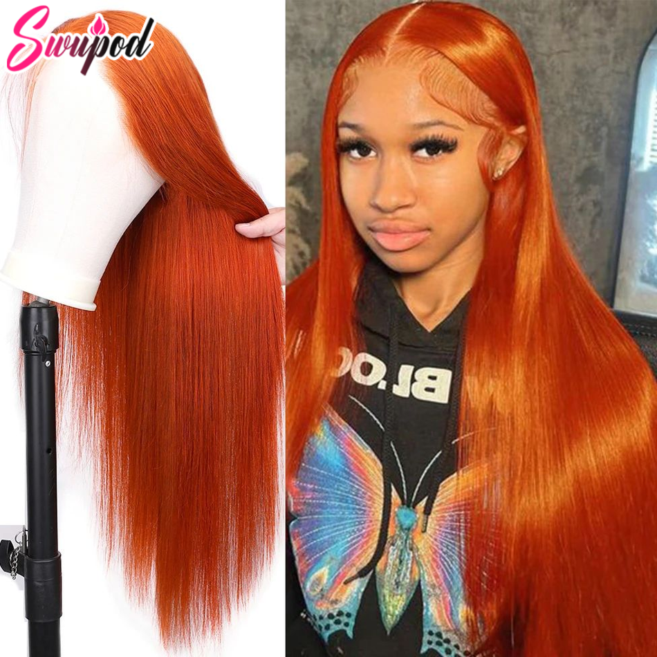30 40 cali Remy 200 Density Transparent 13x4/13x6 HD Lace Frontal Wig Straight Lace Front Wigs Human Hair Ginger Orange Glueless