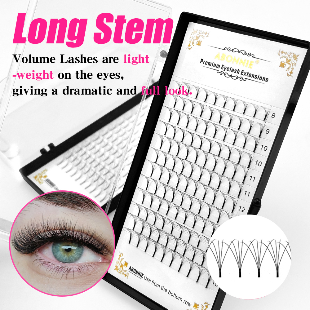 Abonnie ampla pré-fabricada lash extensões volume fãs cílios 3d/4d/5d/6d haste longa volume ventilador profissional extensões de cílios