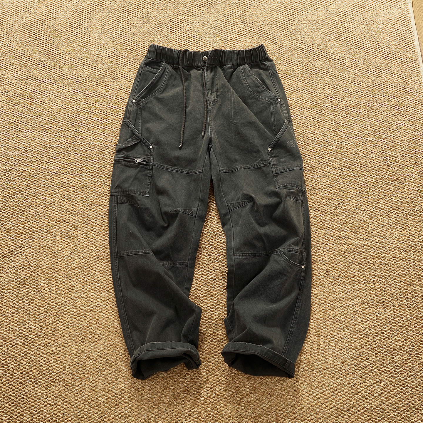 Retro heavy industry washing heavy splicing work pants for men's autumn and winter loose straight conical woodcut trousers
