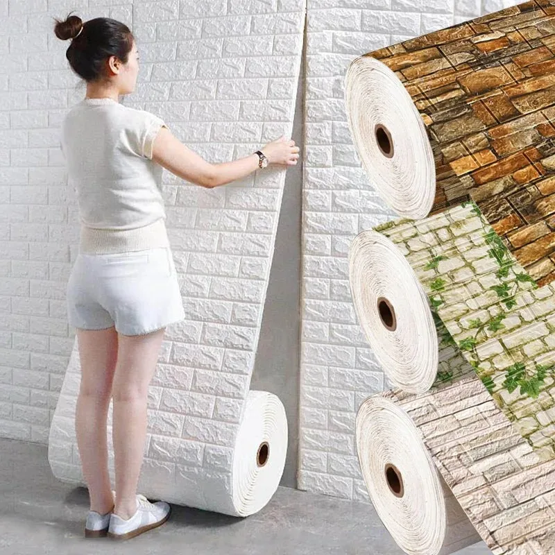 3D 벽돌 패턴 벽 패널 벽지 70cm * 1/2/5/10m DIY 방수 거실 침실 부엌 배경 벽 장식