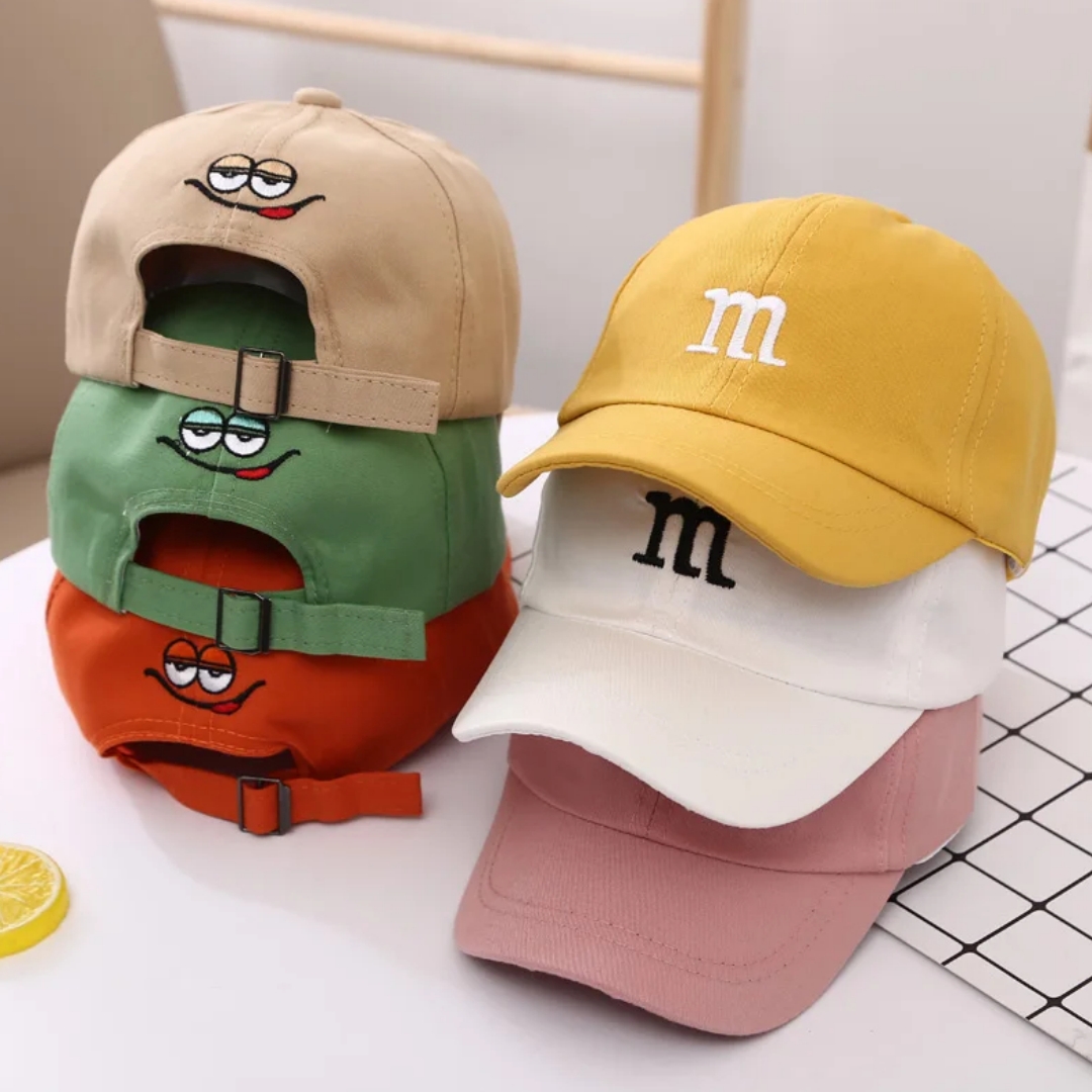 Chapéu ajustável para meninos e meninas, boné de beisebol infantil, protetor solar, chapéu de bebê, hip hop, letra m, bordado, bonés para crianças de 1-6-8-12-15 anos