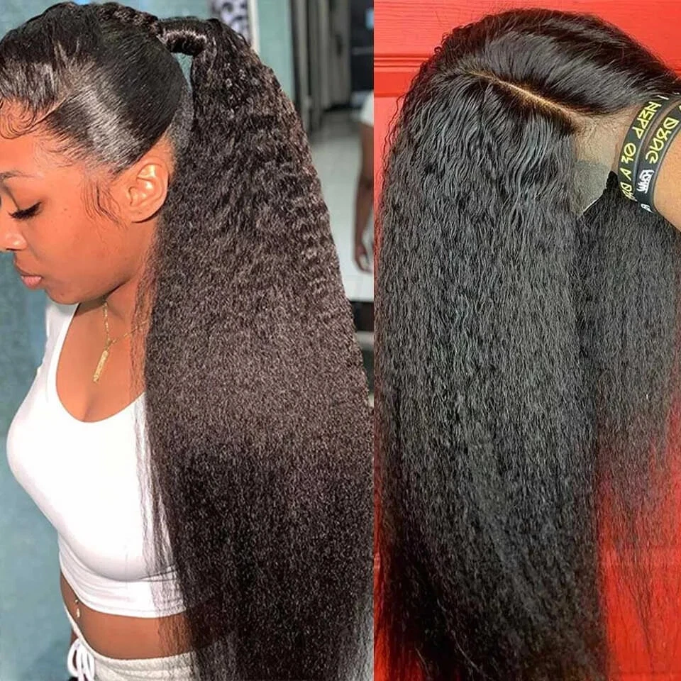 Peruki z naturalnych włosów, proste, typu Kinky Straight, z siatką 360 Lace Front, wstępnie wyskubane, z baby hair, o gęstości 180%, z regulowanym sznurkiem, proste, typu Yaki Straight, z transparentną siatką HD 13x4, peruki z naturalnych włosów dla czarn