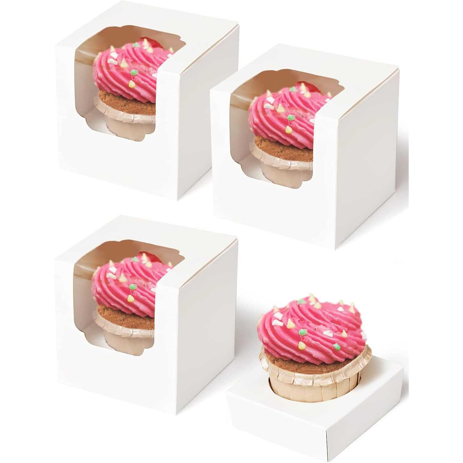 10/20/30pcs สีขาวเดี่ยว Cupcake กล่องกระดาษใส่และหน้าต่างใส, พับแต่ละ Cupcake คอนเทนเนอร์สําหรับมัฟฟิน PARTY
