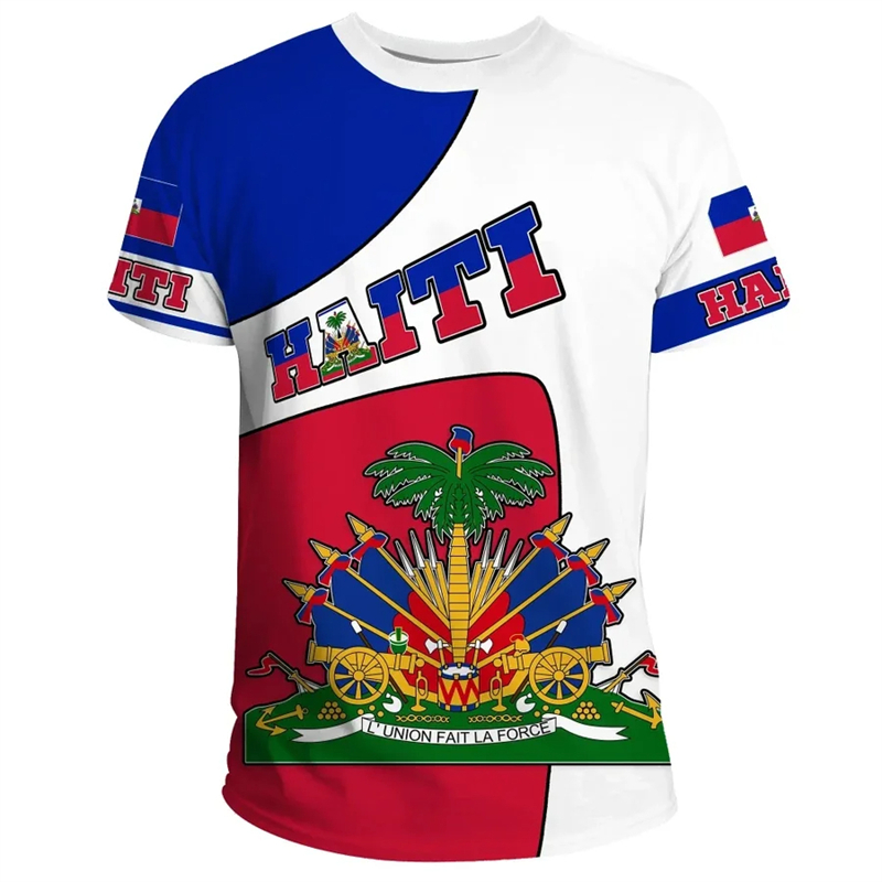 3D Print Haiti Emblem Pattern T Shirt For Men Caribbean Island Haitian Flag Print T-Shirts Casual O-neck Short Sleeve Tees Tops
