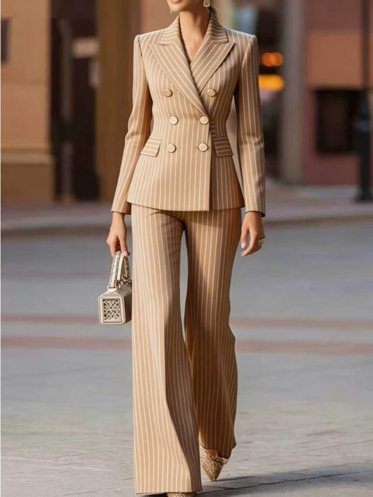 Modischer Herbst-Winter Damen-Hosenanzug Gestreifter Business-Arbeitsanzug Jacke Blazer und Hose Formelles 2-Teiliges Set