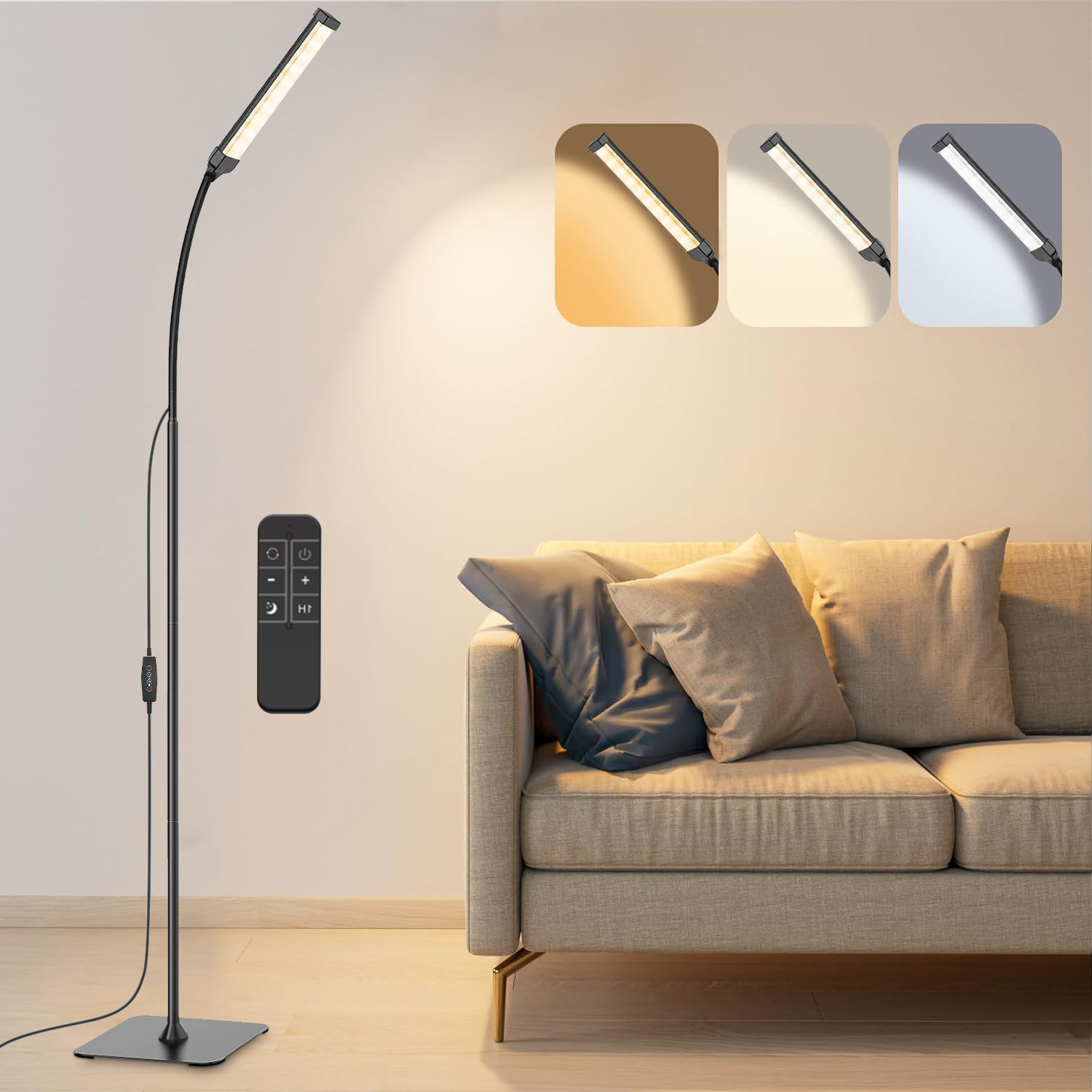 LED Stehle uchte dimmbar 3 Farbe 5 Ebenen mit Fernbedienung Timer einstellbare stehende Schwanenhals leuchte zum Lesen im Wohnzimmer
