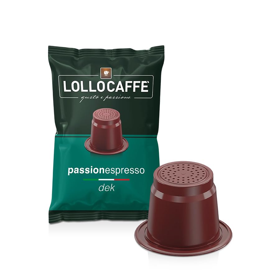 Lollo Passione Espresso Coffee, Mezcla de descafeinado - 100 cápsulas - Compatible con máquinas domésticas Nespresso *