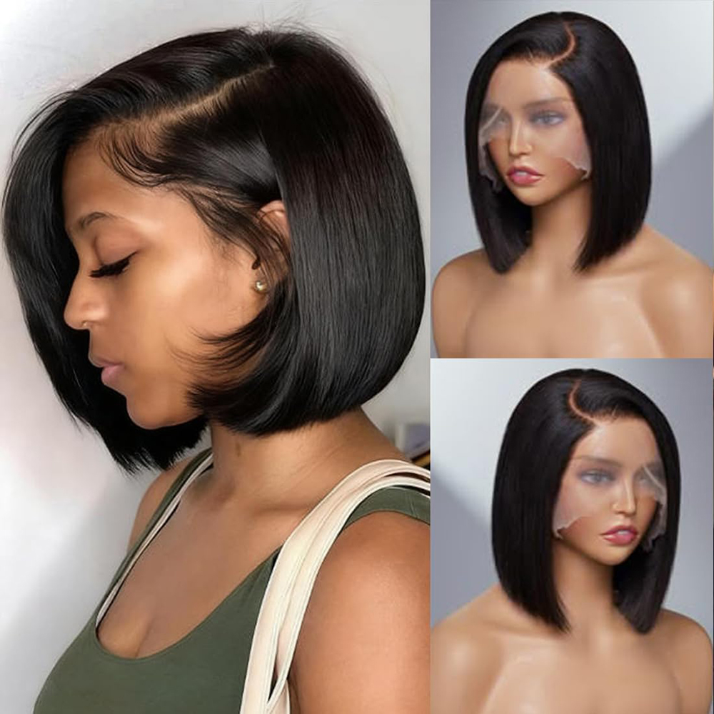 Bob peruca de cabelo humano 13x4 hd frente do laço perucas de cabelo humano para preto feminino sem cola perucas dianteiras do laço pré arrancadas pré corte em linha reta bob