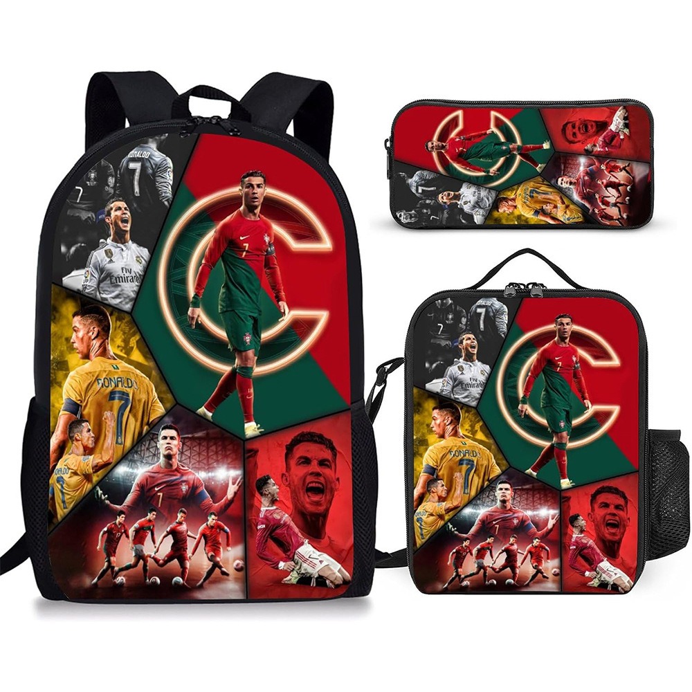 Crianças r-ronaldos mochila escolar sacos de ombro saco de lápis-cr 7 bookbag leve casual daypack para meninos meninas melhor presente
