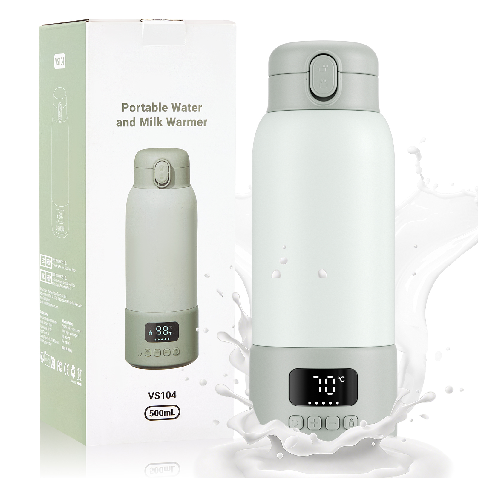Aquecedor de água portátil usb com capacidade de 500ml para bebês, aquecimento rápido, bateria embutida, aquecedor de água instantâneo sem fio