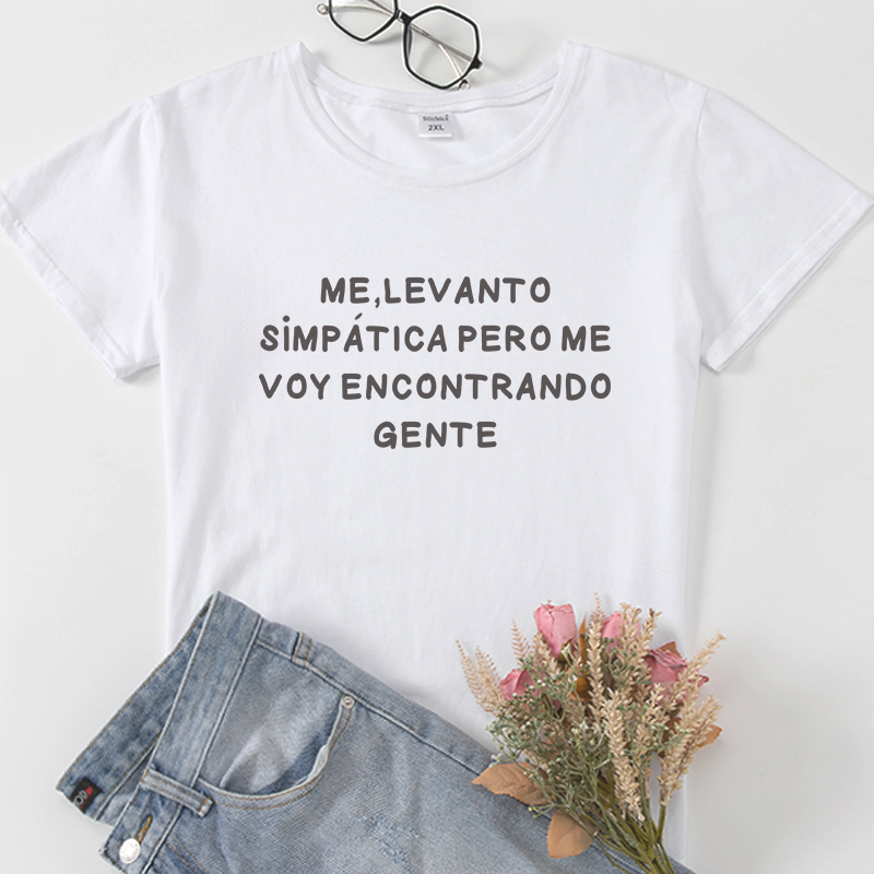 Modne hiszpańskie koszulki damskie camiseta de mujer topy z krótkim rękawem Casual bawełniana koszulka koszulka damska czarna biała