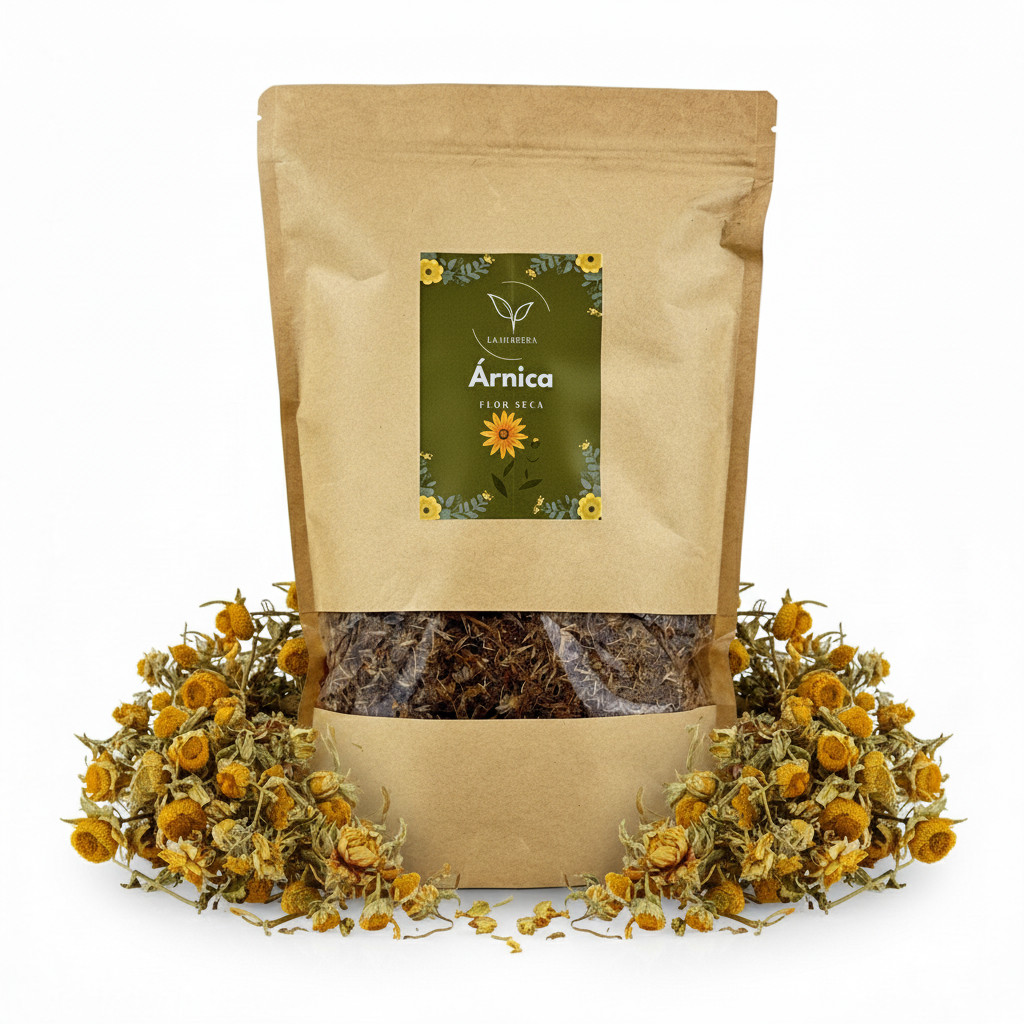 La Herbera |   Arnica, Arnica montana, flor entera, Árnica, Tabaco de montaña, Estornudadera |   para infusión, cosmética artesanal |   flor seca a granel |   Envasado en España, selección de hierbas, flores enteras de árnica, árnica seca