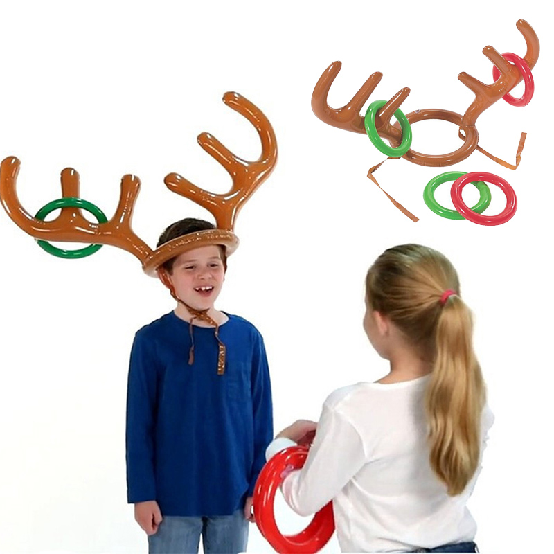 Diy natal crianças presente jogo de natal inflável engraçado rena antler chapéu anel lance navidad natal ano novo ao ar livre brinquedos inflados