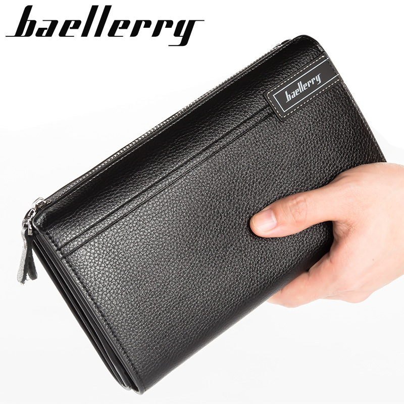 Baellerry dompet pria kapasitas besar, tas tangan pria kapasitas besar, dompet paspor, ritsleting, tempat kartu bermerek