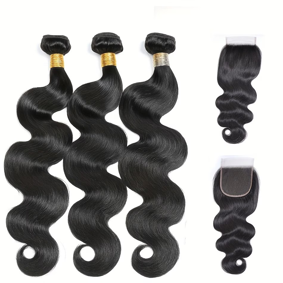 Paquetes de Extensiones de Cabello Humano de 3/4, Aptos para Cabello con Cierre 4x4, Ondulado, y Extensiones de Cabello Ondulado 5x5