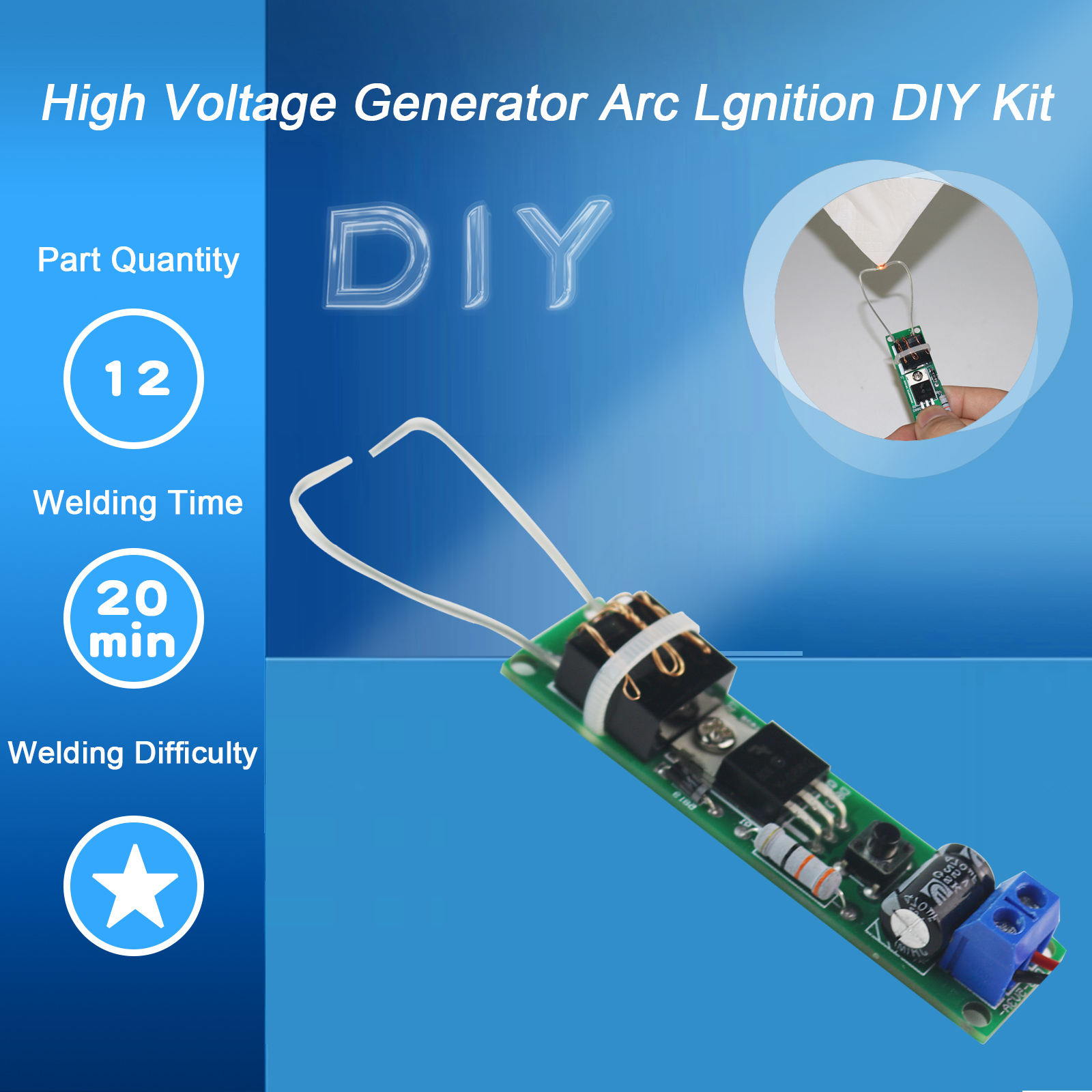 Hoogspanningsgenerator Boogontsteker DIY Kit Aanstekerkit Booggeneratorkit voor doe-het-zelf elektronische productiesuite DC3-5V
