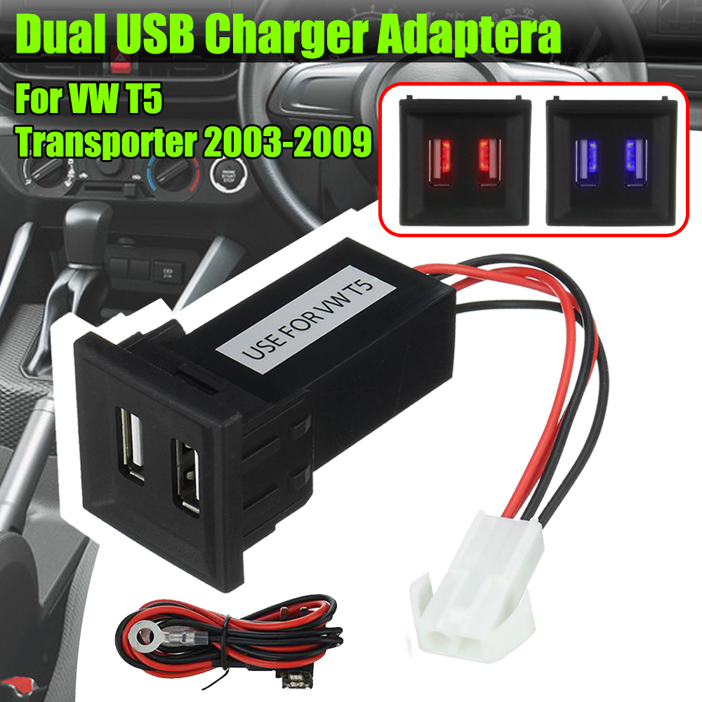 Xe Ô Tô 2 Cổng USB Sạc Adapter Ổ Cắm Xe Volkswagen Cho VW T5 Vận Tải 2003-2009 Bộ Sạc Dash Trống Công Tắc Xe Ô Tô Ổ Cắm Sạc