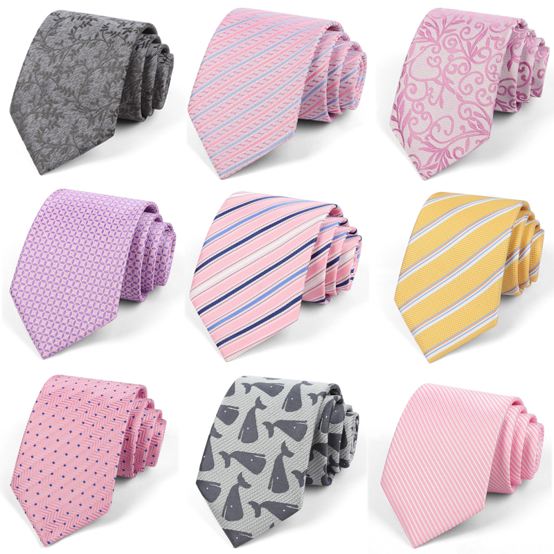 Men's Classic Jacquard Stripes Dot 8cm Polyester Wedding Tie Formal Business Pink Light Color Necktie Accessories Gift For Men