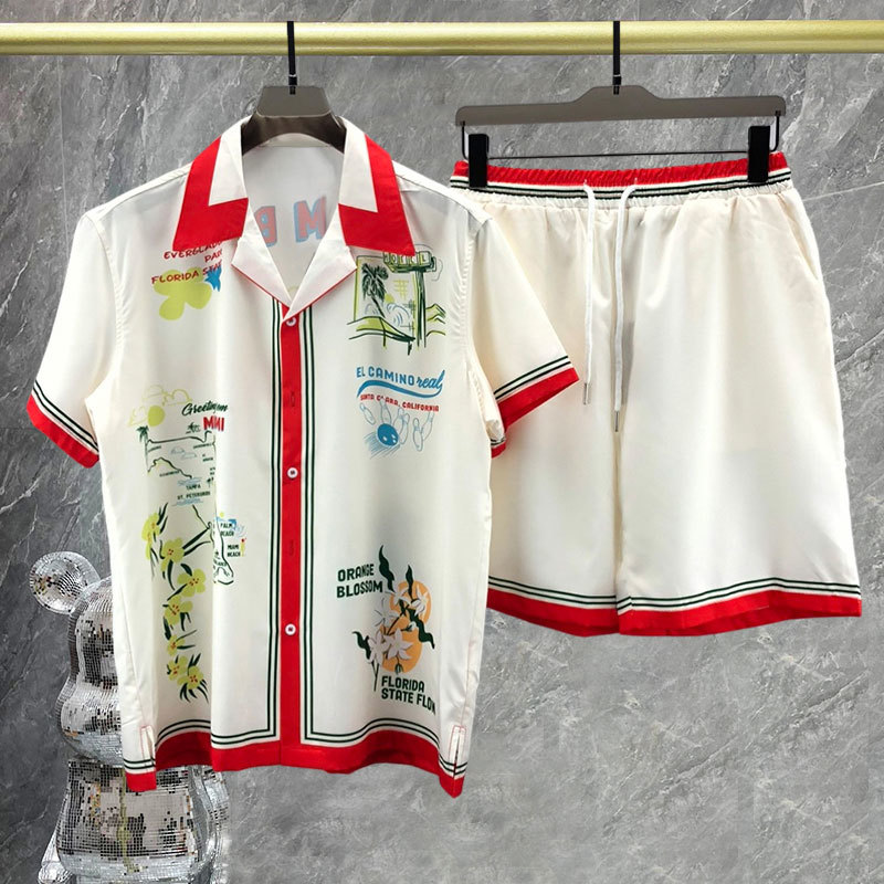 Hip Hop Casual Strand Urlaub Kurzarm Anzug Hawaiian Shirt Streetwear Brief Muster Shirts Streetwear Männer Trainingsanzug Männer Set