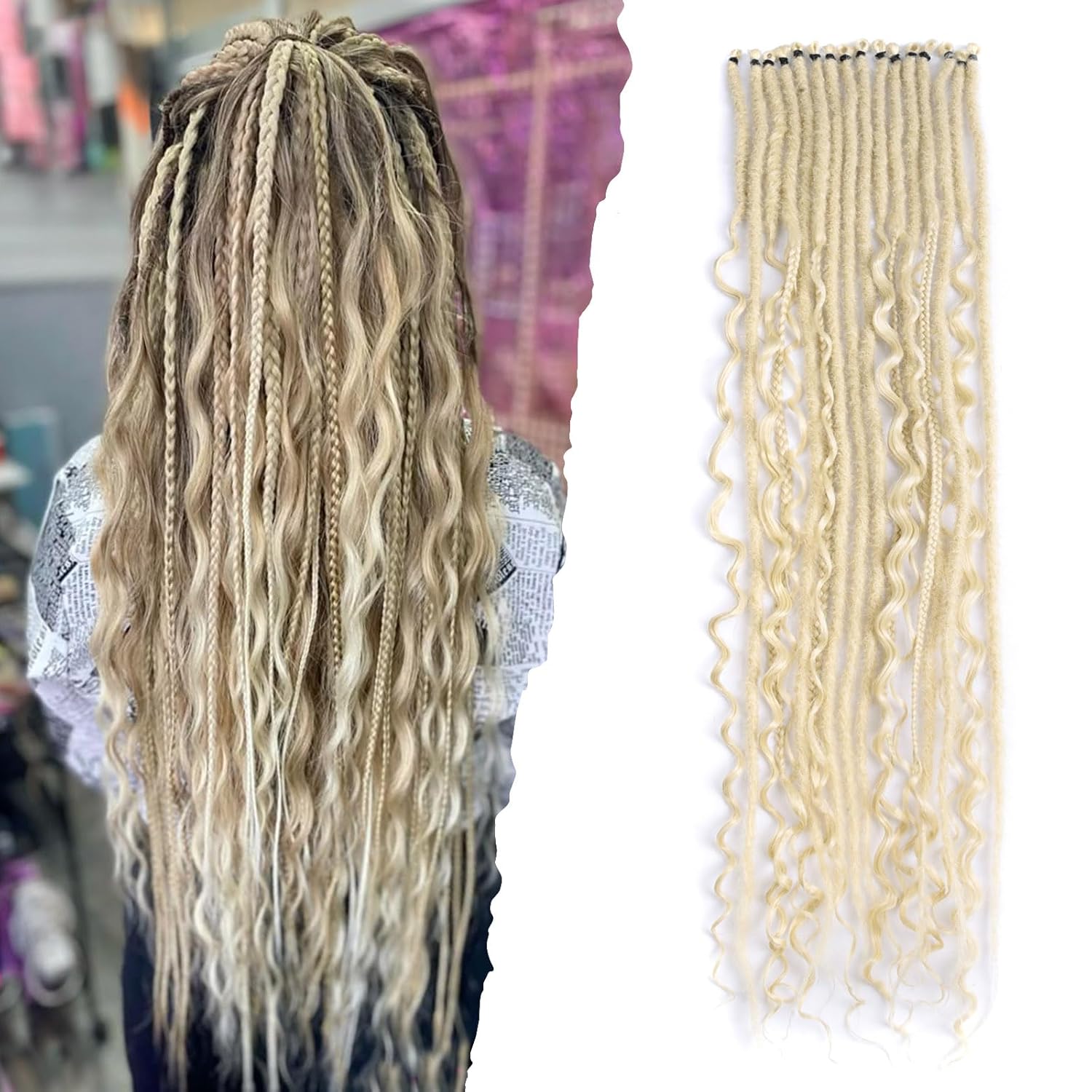 Extensiones de Cabello Sintético de 24 Pulgadas, 8 Hilos/Lote, Trenzas Estilo SE Dreadlocs, 3 en 1, Estilo Hippie Mixto, Dreads de un Solo Extremo para Mujer