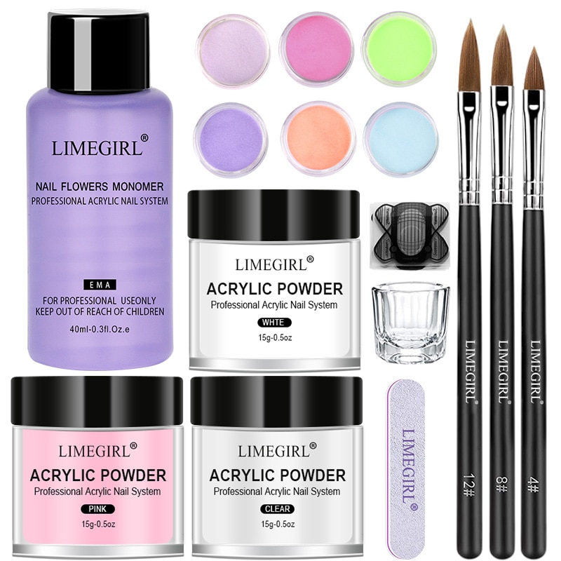Juego de polvo acrílico y monomero líquido para uñas, Kit de uñas acrílicas para extensión de uñas, polvo de inmersión acrílico, herramientas de tallado de flores 3D
