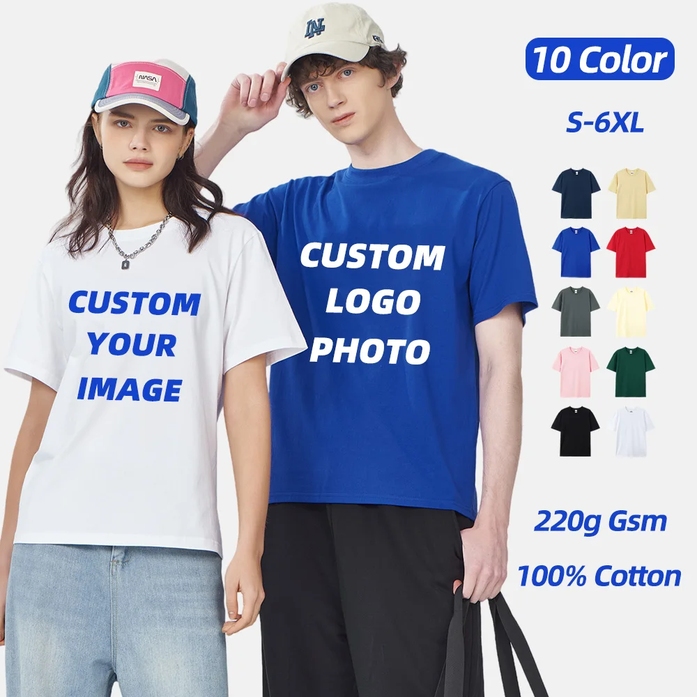 LOGO Gratis Kaus Gambar Kustom Wanita dan Pria 100% Katun 220G GSM Kaus Lengan Pendek Kasual Pakaian Kerja Budaya Tim Perusahaan