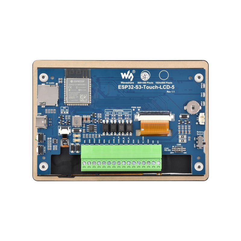 Placa de desarrollo de pantalla Waveshare ESP32-S3 de 5 pulgadas, procesador de doble núcleo LX7 de 32 bits, frecuencia de hasta 240 MHz, compatible con WiFi y azul