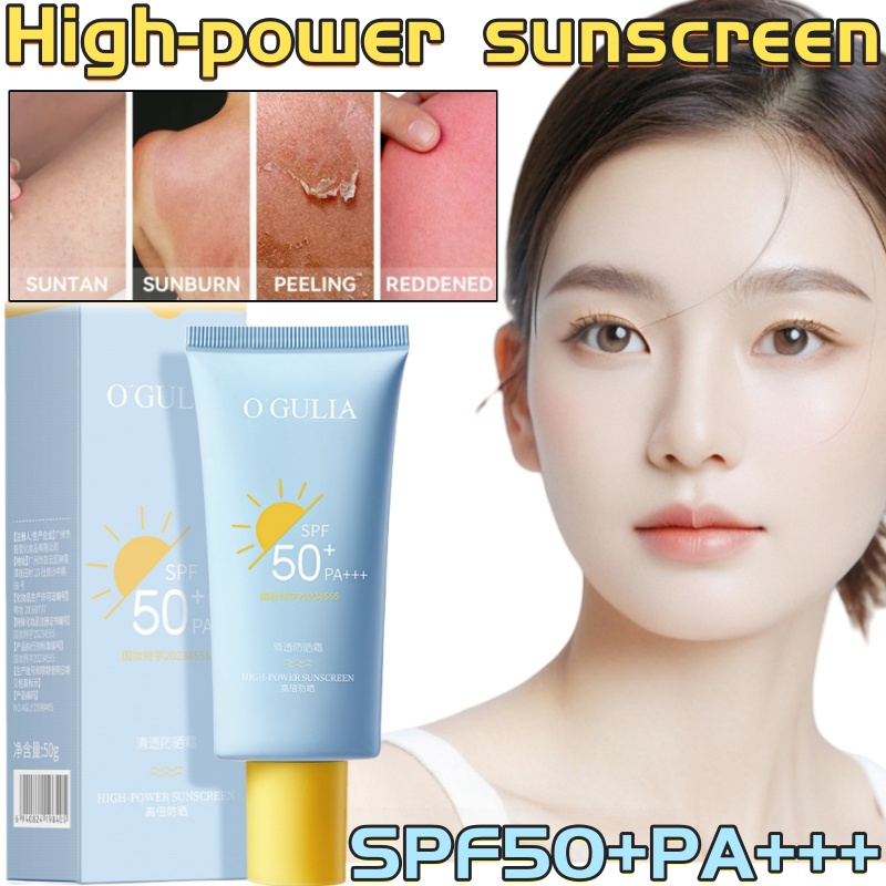 Leistungsstarker Sonnenschutz, 50 g, klare Textur, leicht, feucht, antihaftbeschichtet, isolierte UV-Strahlen, aufhellender Sonnenschutz für die Haut