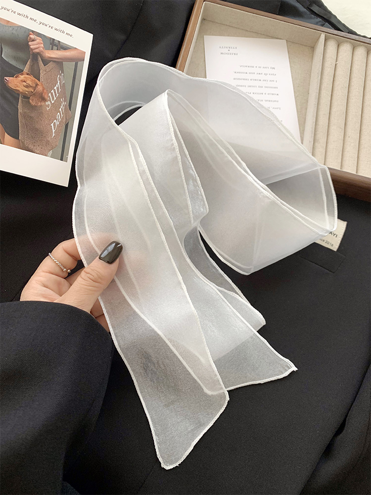 Ele Thin Ogees Silk Scarf for Women Spring Summer Long Strip Lightweight Floa Bandana Trendy Korean Sle Multifunction...