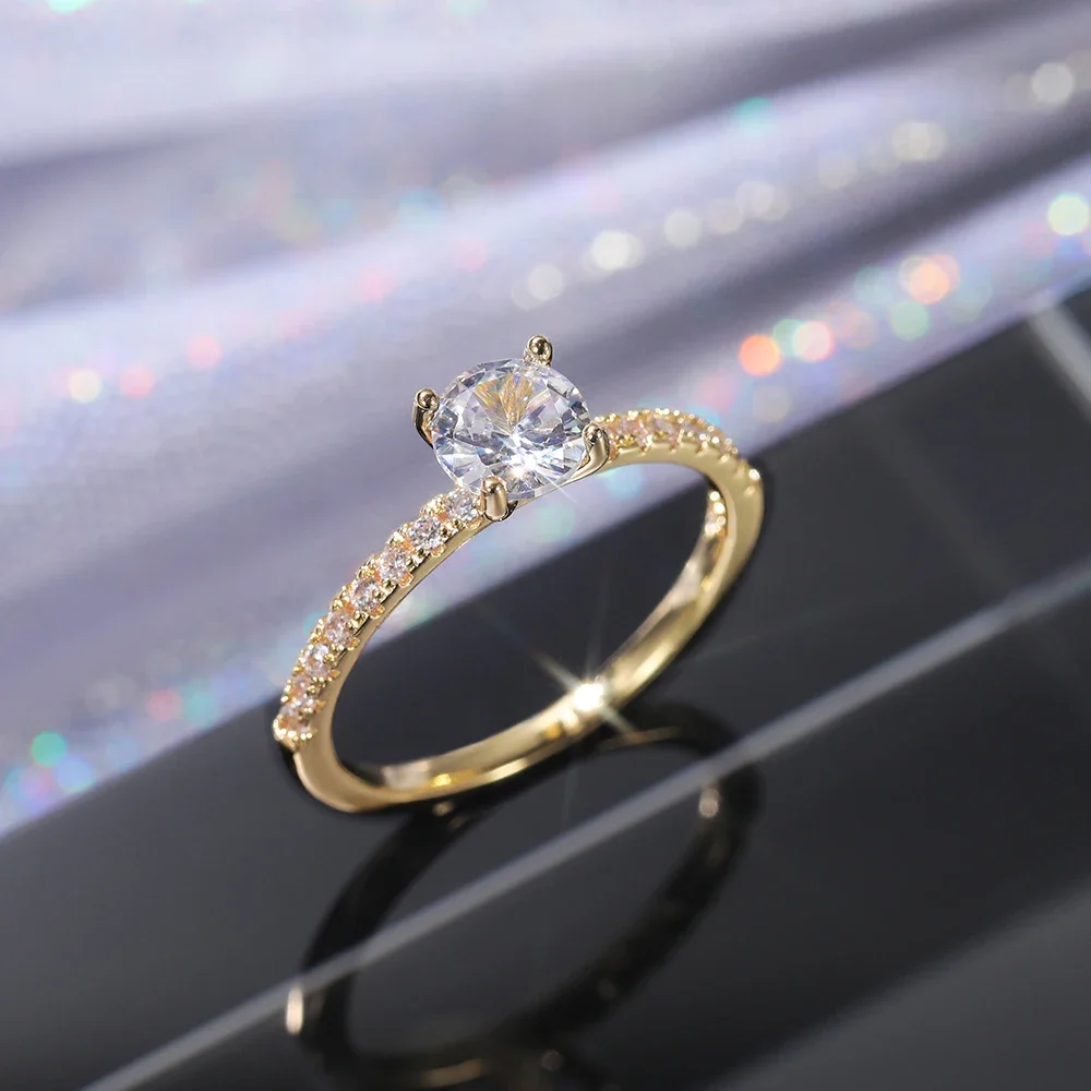 Huitan Cưới Ban Nhạc Vĩnh Cửu Nhẫn Nữ Rực Rỡ Tròn Zirconia Cao Cấp Nhẫn Đính Hôn Mỏng Nữ Trang Sức Thả Con Tàu