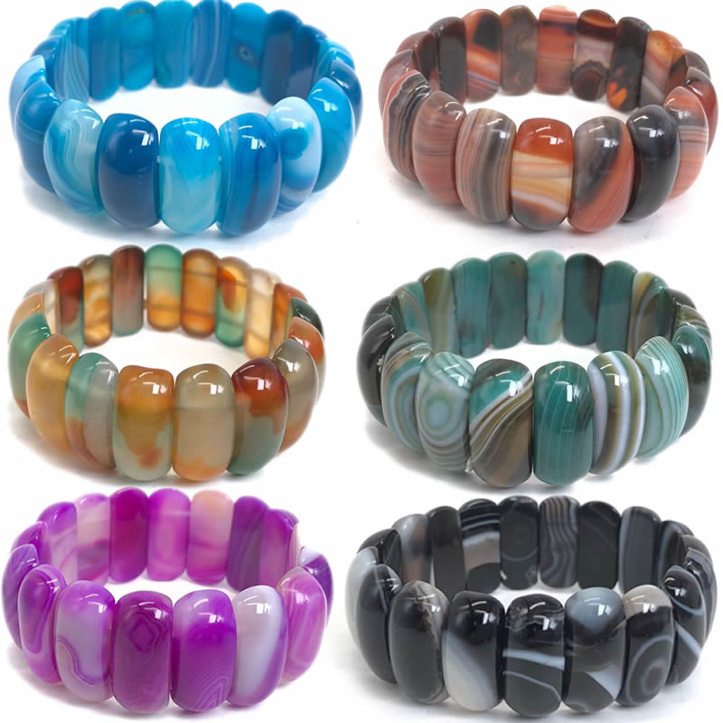 Nowa wielokolorowa kolorowa bransoletka z naturalnego kamienia Bozwana Agate Crystal Elastyczna bransoletka dla mężczyzn i kobiet Fashion Party Lucky Jewelry Gift