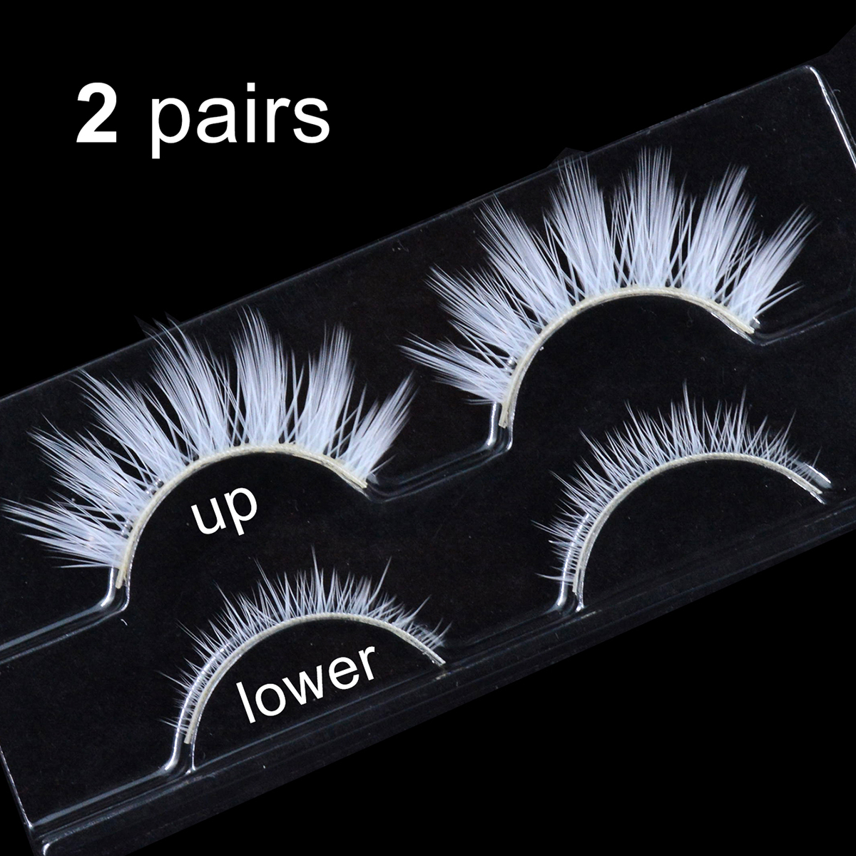 2 คู่/กรณี 3D ขนตาสีขาว Clear Band Snow สี Eye Lashes คอสเพลย์ฮาโลวีน Manga Lashes แต่งหน้า Up และ Lower Bottom Lashes