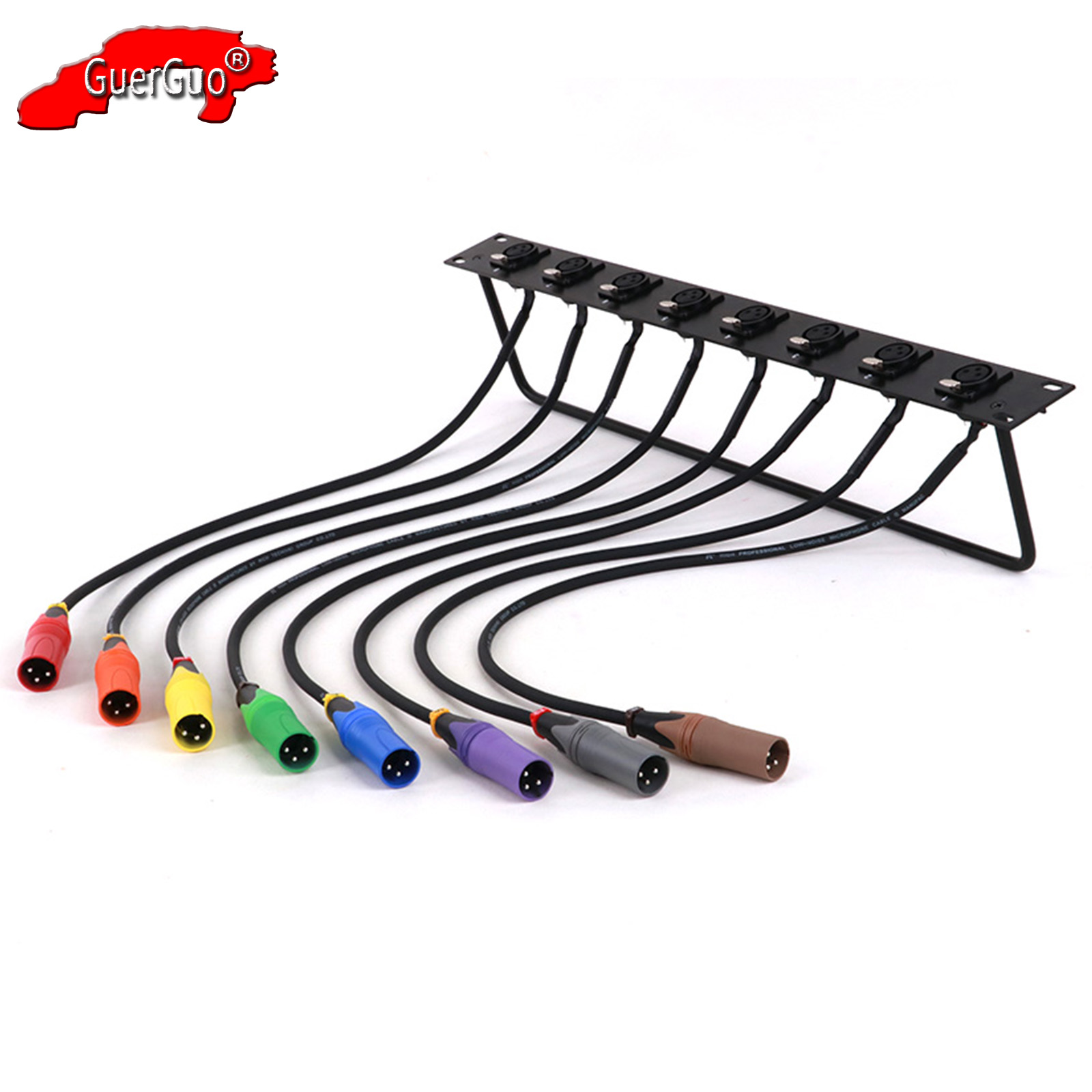 Maßgeschneidertes 8-Wege-XLR-Audio-Jumper-Rack mit 1U-Schrank, 8-Loch-3-polige XLR-Buchse für Schalttafelmontage, MIC-Buchse auf 3-poliges XLR-Audiokabel