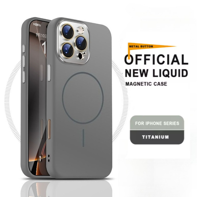 Casing Silikon Cair Mewah untuk Magsafe iPhone 16 14 13 11 12 15 16Pro Max Magnet Pengisian Daya Nirkabel Pelindung Lensa Kaca