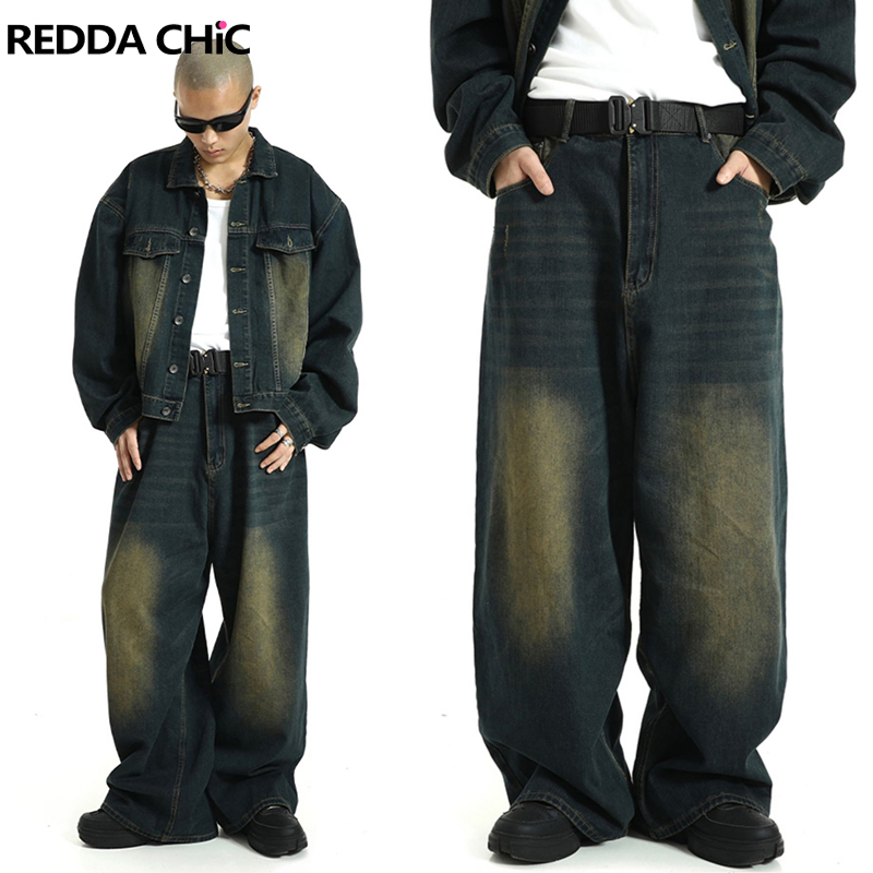 REDDACHiC, большие размеры, зеленые мужские мешковатые джинсы в стиле бочонка Y2k, повседневные широкие брюки в стиле ретро с регулируемой талией, большие спортивные штаны в стиле хип-хоп, уличная одежда