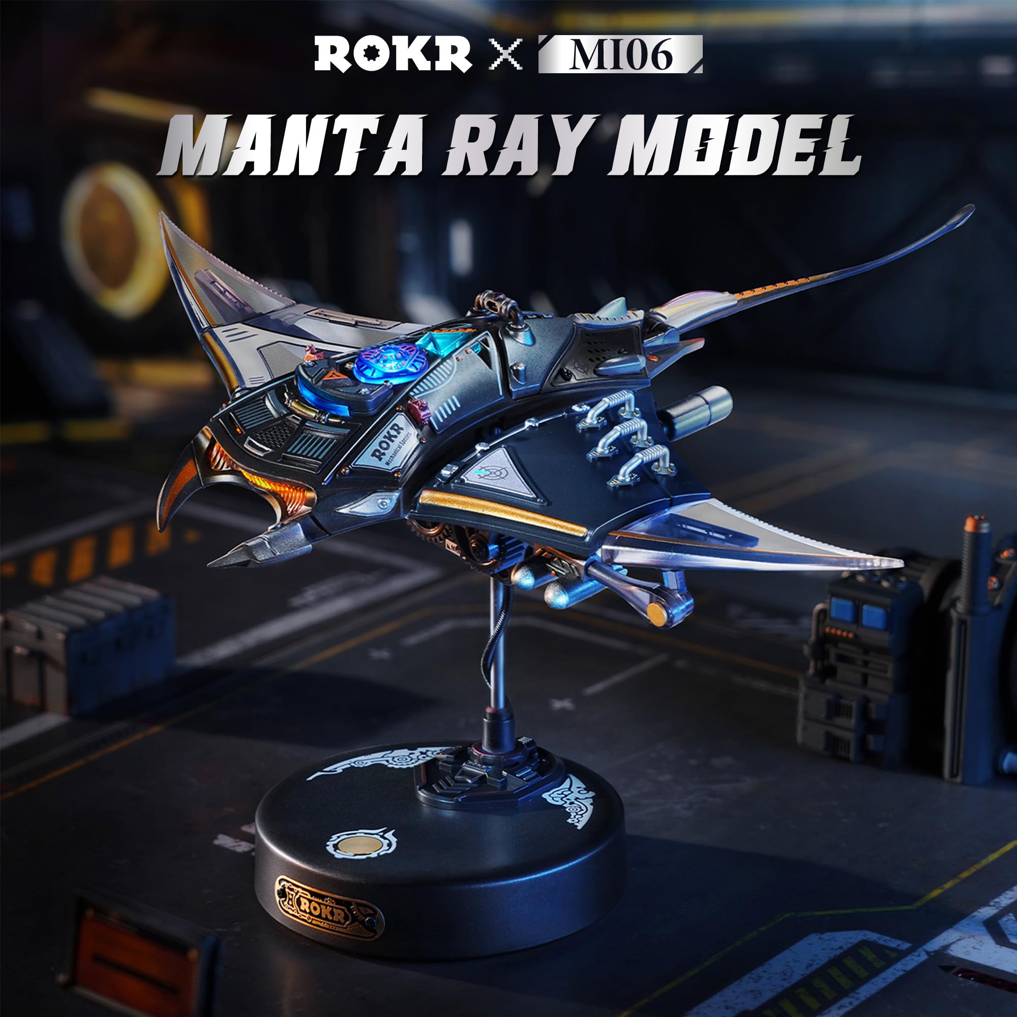 Rokr Manta Ray mechanisches 3D-Puzzle-Set, Modell im Cyberpunk-Stil, herausforderndes DIY-Projekt, einzigartiges Desktop-Dekor, Geschenk für Erwachsene